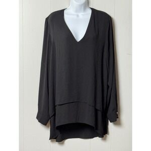 White House Black Market Women's Black V-Neck Layered High-Low Blouse Size XL